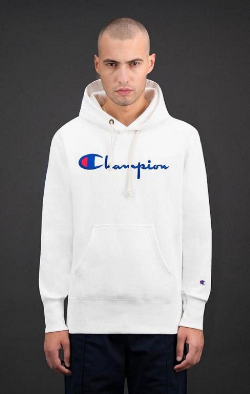 Sudadera con Capucha Champion Script Logo Reverse Weave Hoodie Blancas | 7904-KBQIU