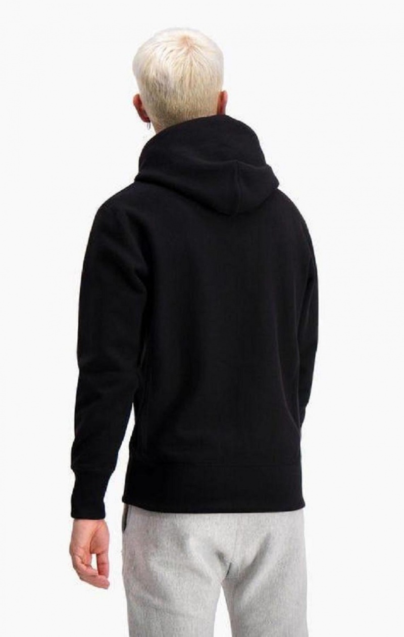 Sudadera con Capucha Champion Script Logo Reverse Weave Hoodie Negras | 0381-FZJKA