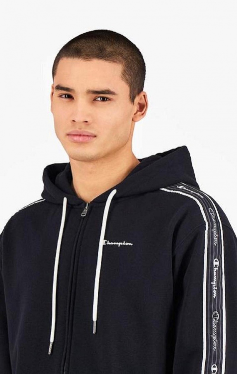 Sudadera con Capucha Champion Script Logo Tape Zip-Through Hoodie Negras | 3867-HQSXB