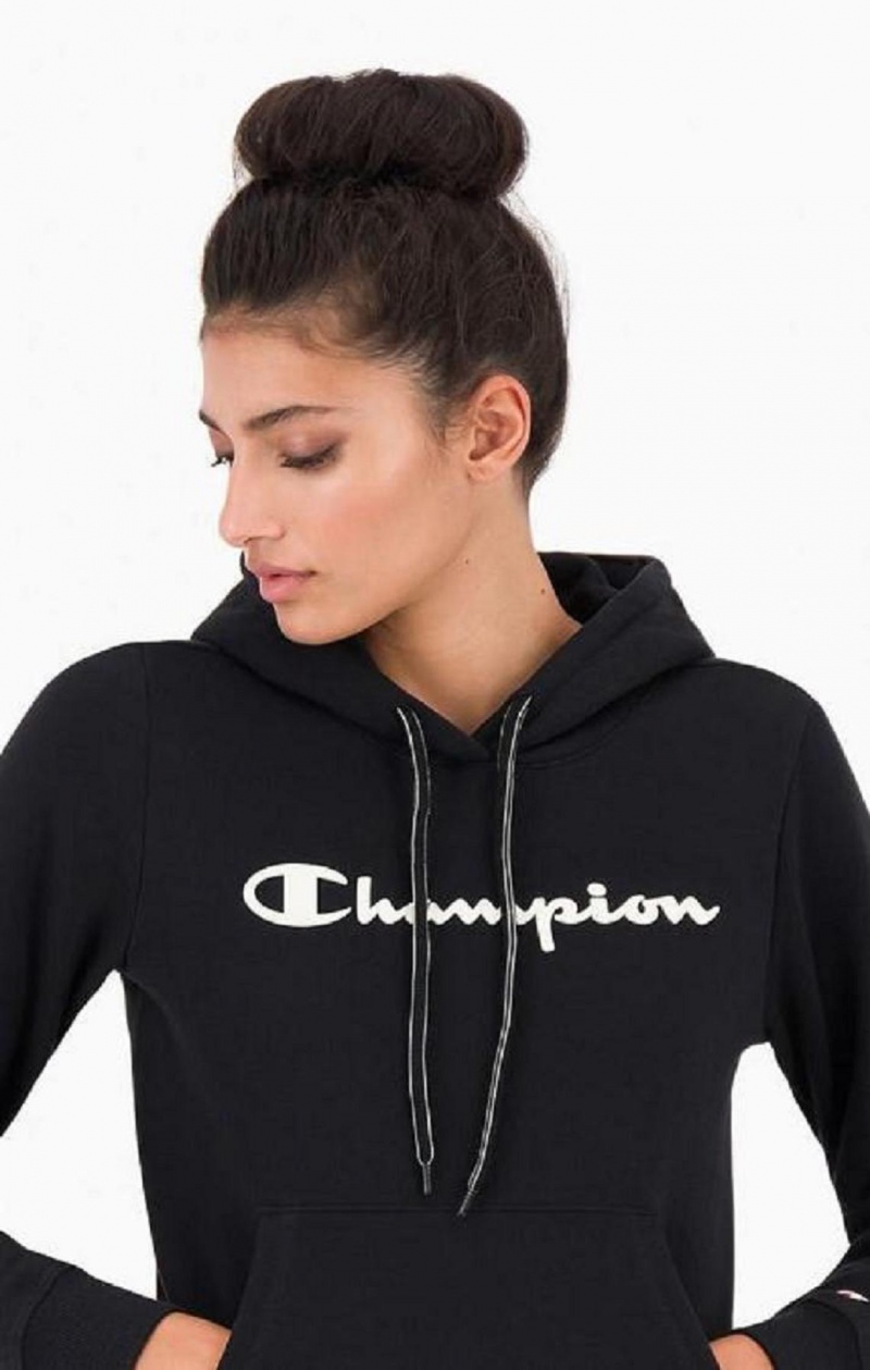 Sudadera con Capucha Champion Script Logo Fleece Hoodie Negras | 1325-QUFER