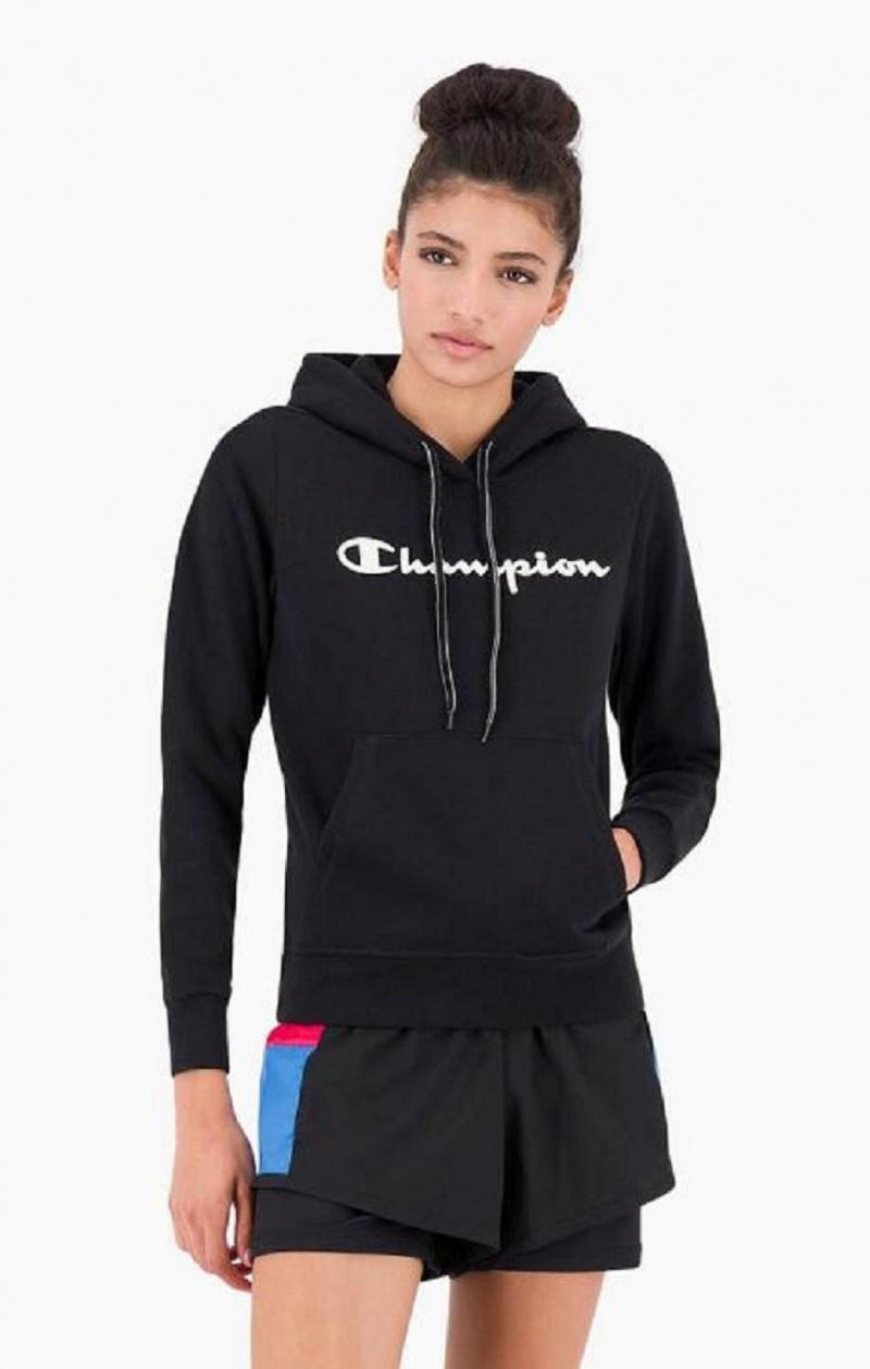 Sudadera con Capucha Champion Script Logo Fleece Hoodie Negras | 1325-QUFER