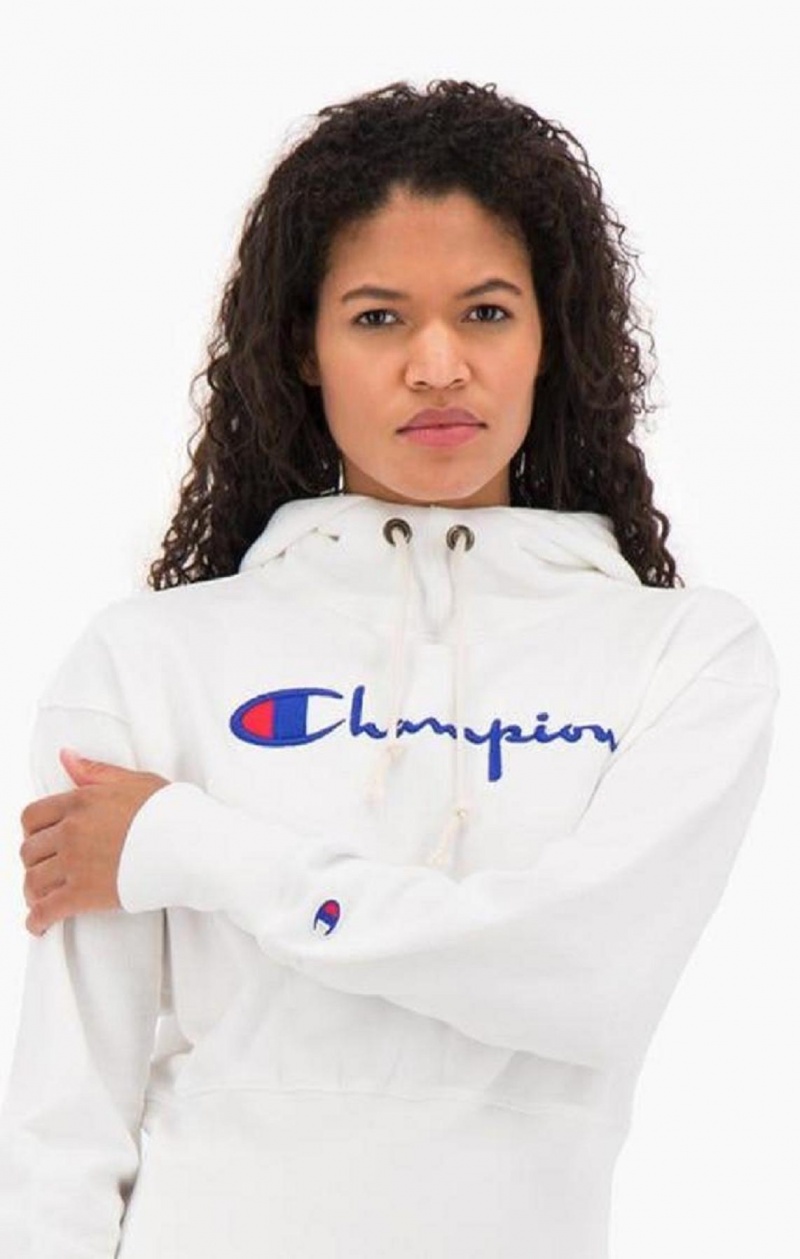 Sudadera con Capucha Champion Script Logo High Rib Reverse Weave Hoodie Blancas | 5083-QLSZT