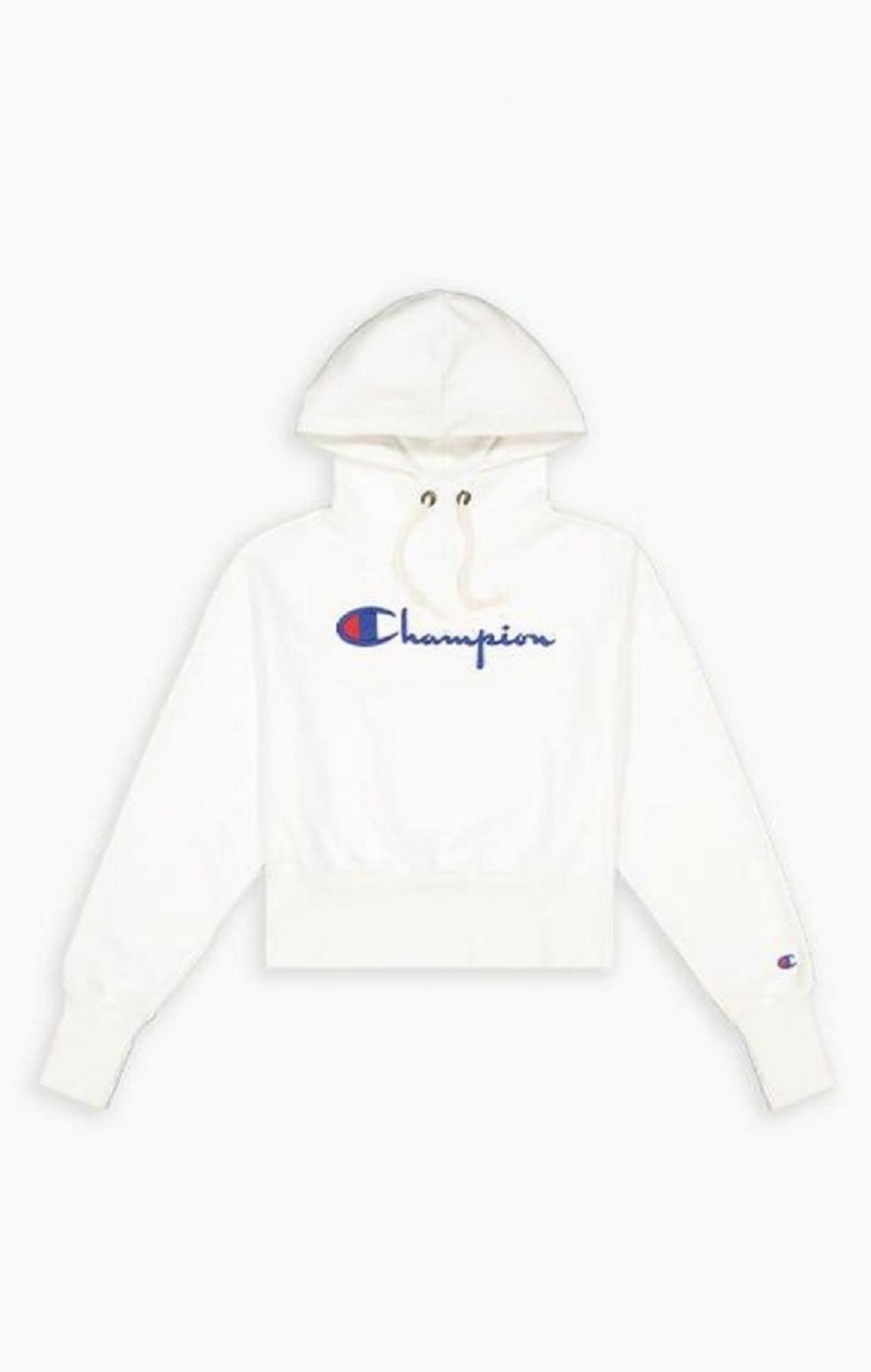 Sudadera con Capucha Champion Script Logo High Rib Reverse Weave Hoodie Blancas | 5083-QLSZT