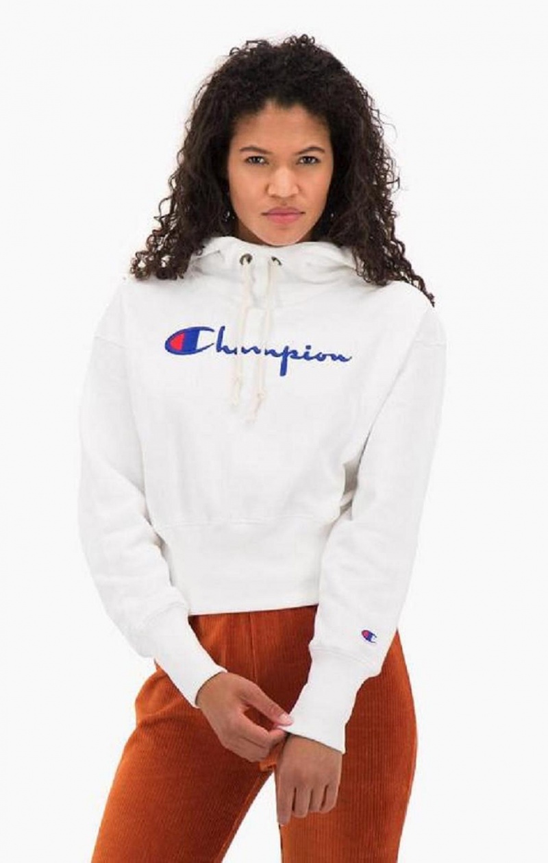 Sudadera con Capucha Champion Script Logo High Rib Reverse Weave Hoodie Blancas | 5083-QLSZT