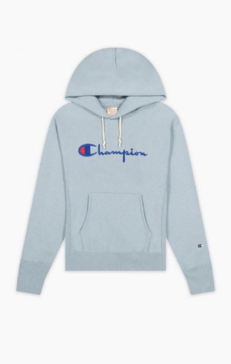 Sudadera con Capucha Champion Script Logo Reverse Weave Hoodie Turquesa Azules | 1945-PXNFK