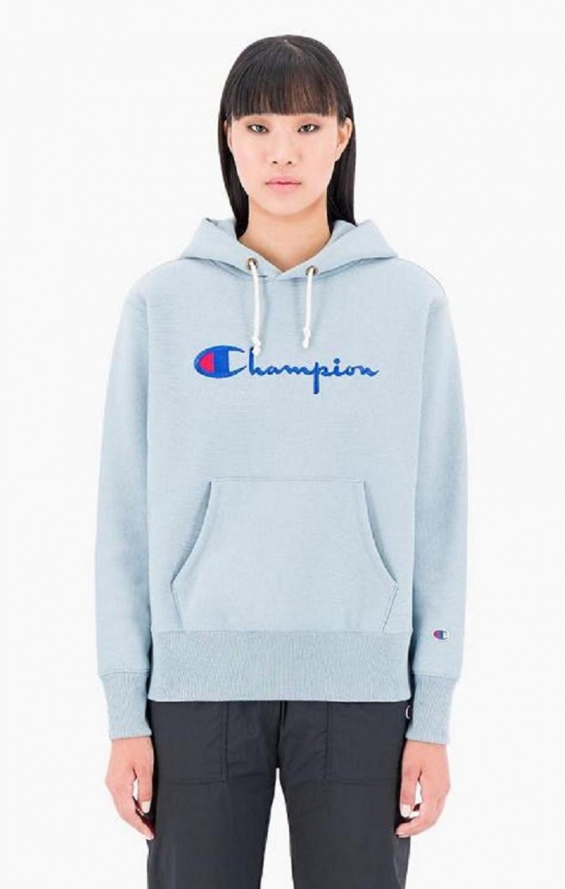 Sudadera con Capucha Champion Script Logo Reverse Weave Hoodie Turquesa Azules | 1945-PXNFK