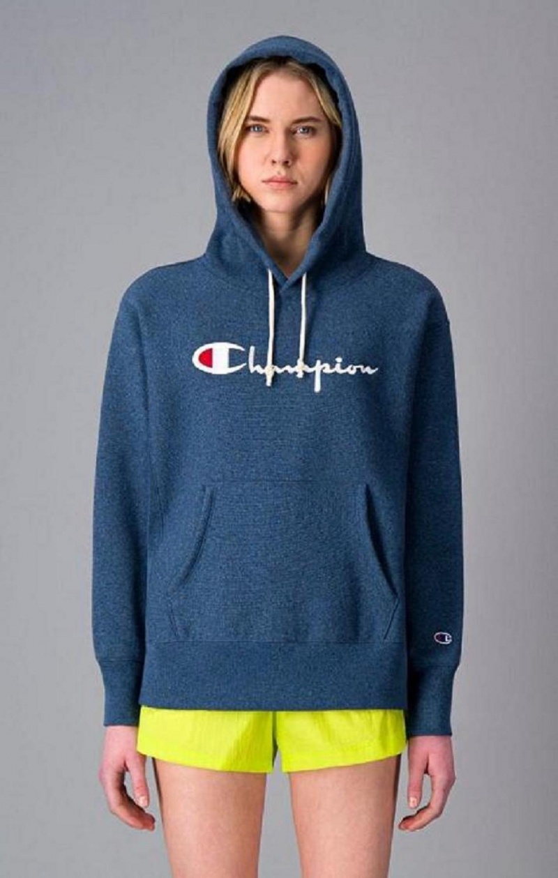 Sudadera con Capucha Champion Script Logo Reverse Weave Hoodie Turquesa | 4081-GHQXI