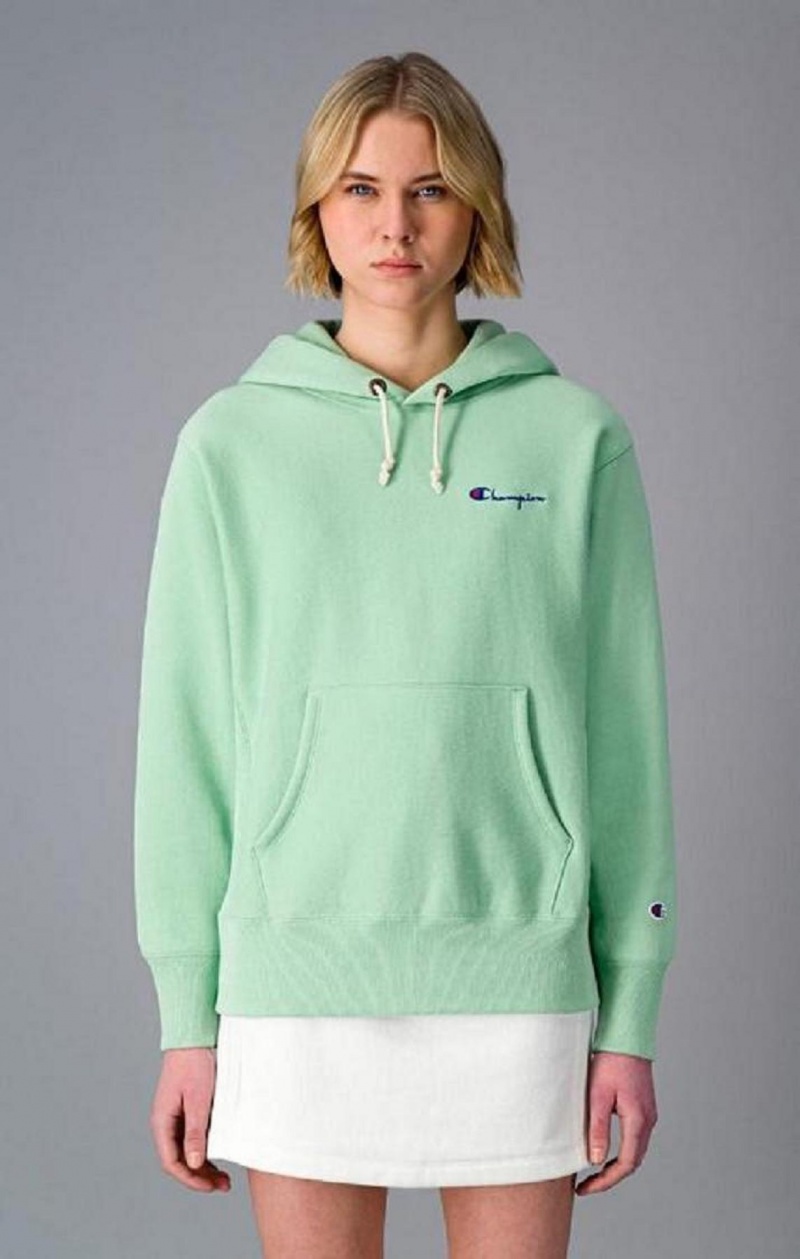 Sudadera con Capucha Champion Small Script Logo Hoodie Verde Claro | 3289-AIVBD