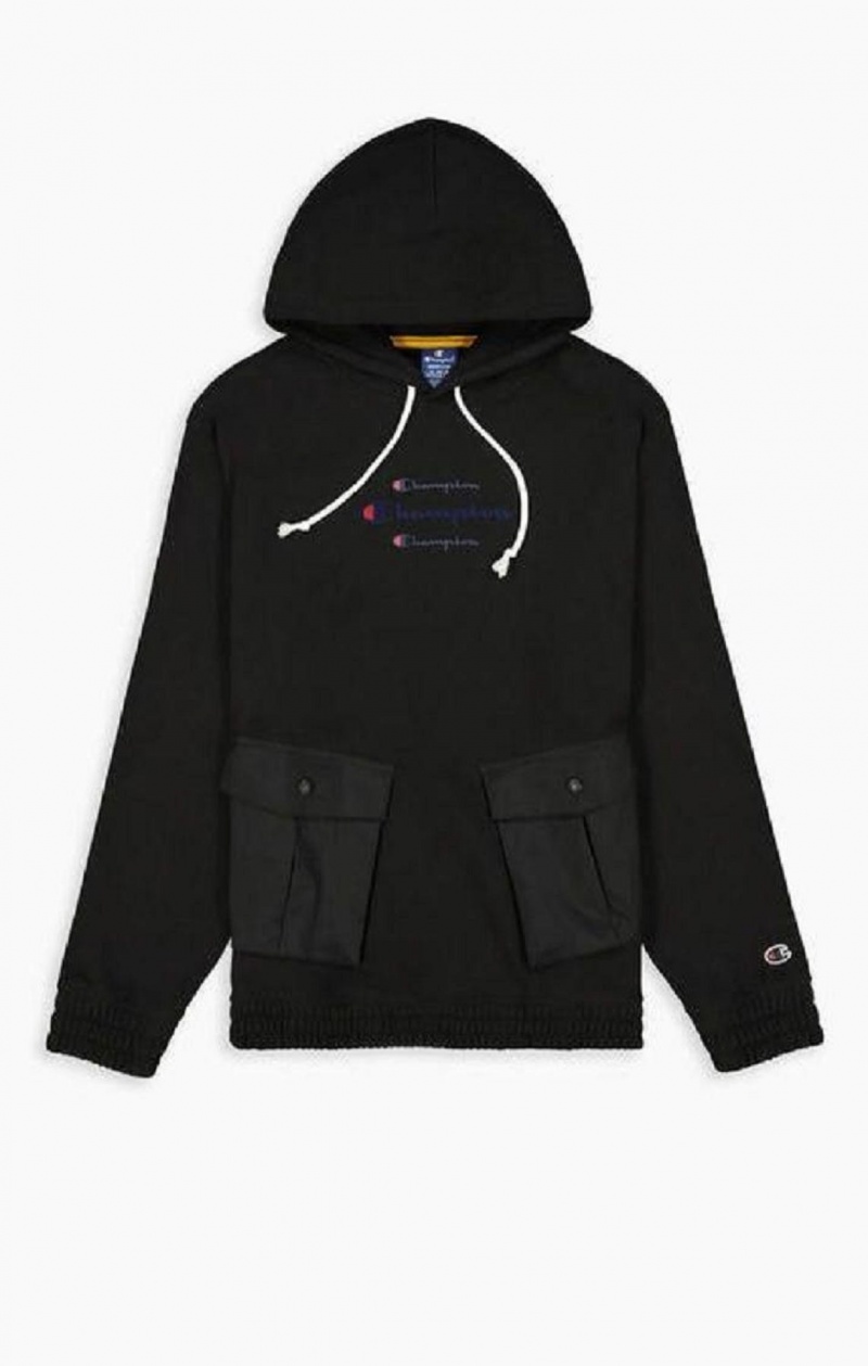 Sudadera con Capucha Champion Triple Script Logo Cargo Pocket Hoodie Negras | 5309-AJVGB