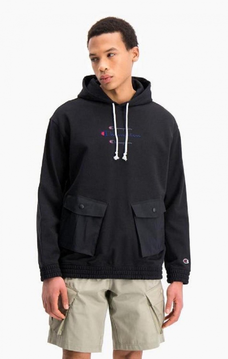 Sudadera con Capucha Champion Triple Script Logo Cargo Pocket Hoodie Negras | 5309-AJVGB