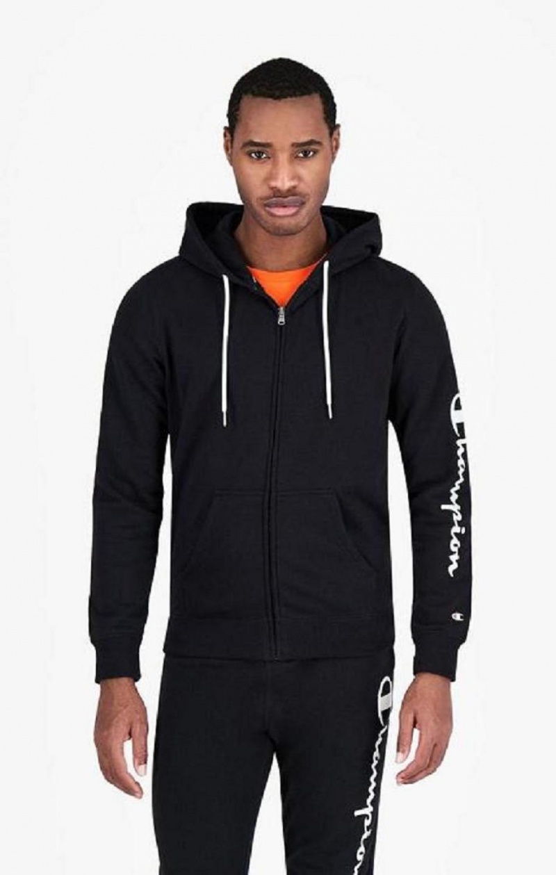 Sudadera con Capucha Champion Zip-Up Mesh Effect Script Logo Hoodie Negras | 6718-AOPLE