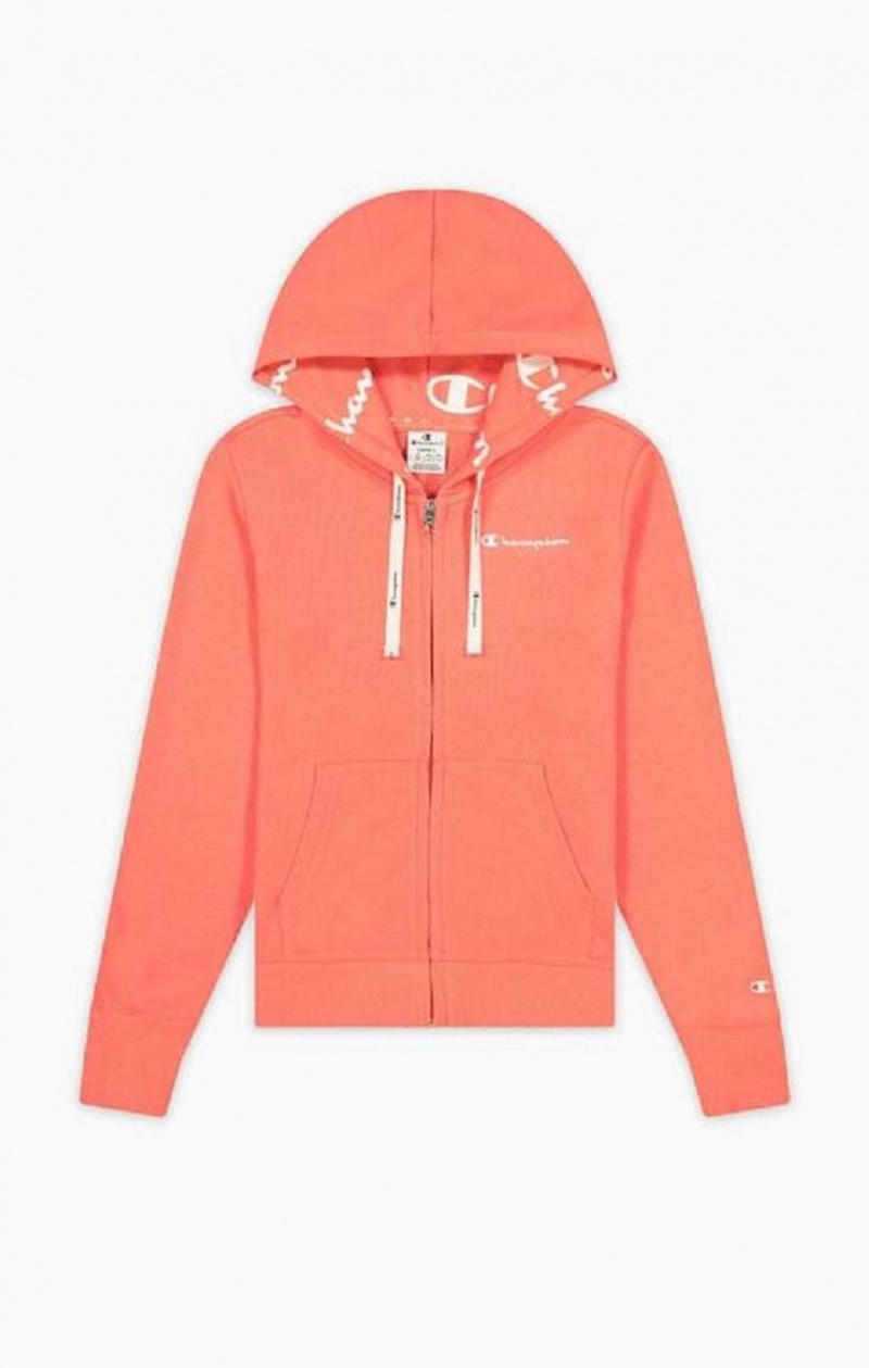 Sudadera con Capucha Champion Zip-Up Small Script Logo Hoodie Coral | 4709-NUKBM