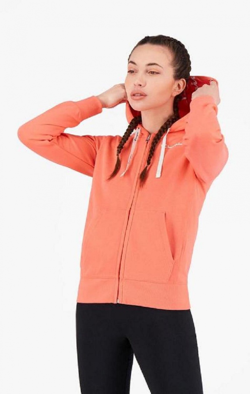 Sudadera con Capucha Champion Zip-Up Small Script Logo Hoodie Coral | 4709-NUKBM