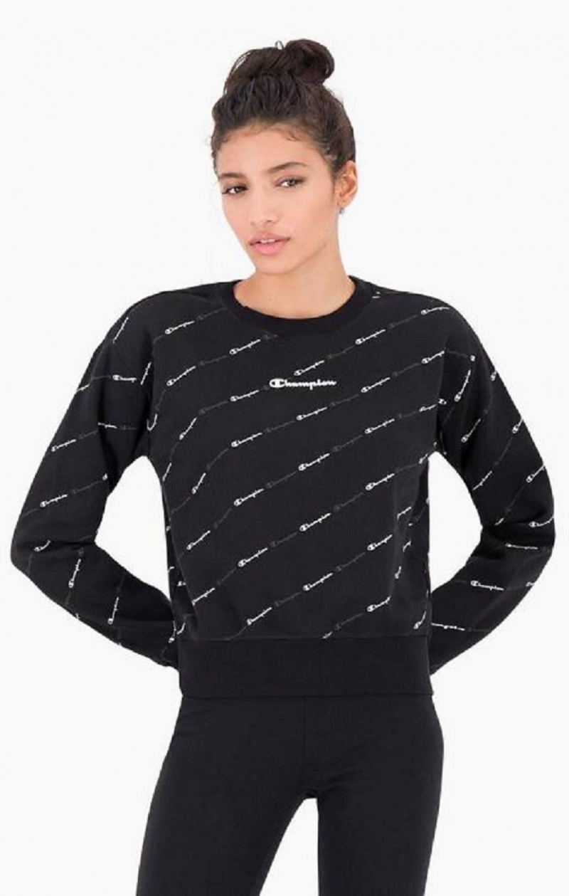 Sudaderas Champion All-over Script Logo Sweatshirt Negras | 9432-GPRWQ