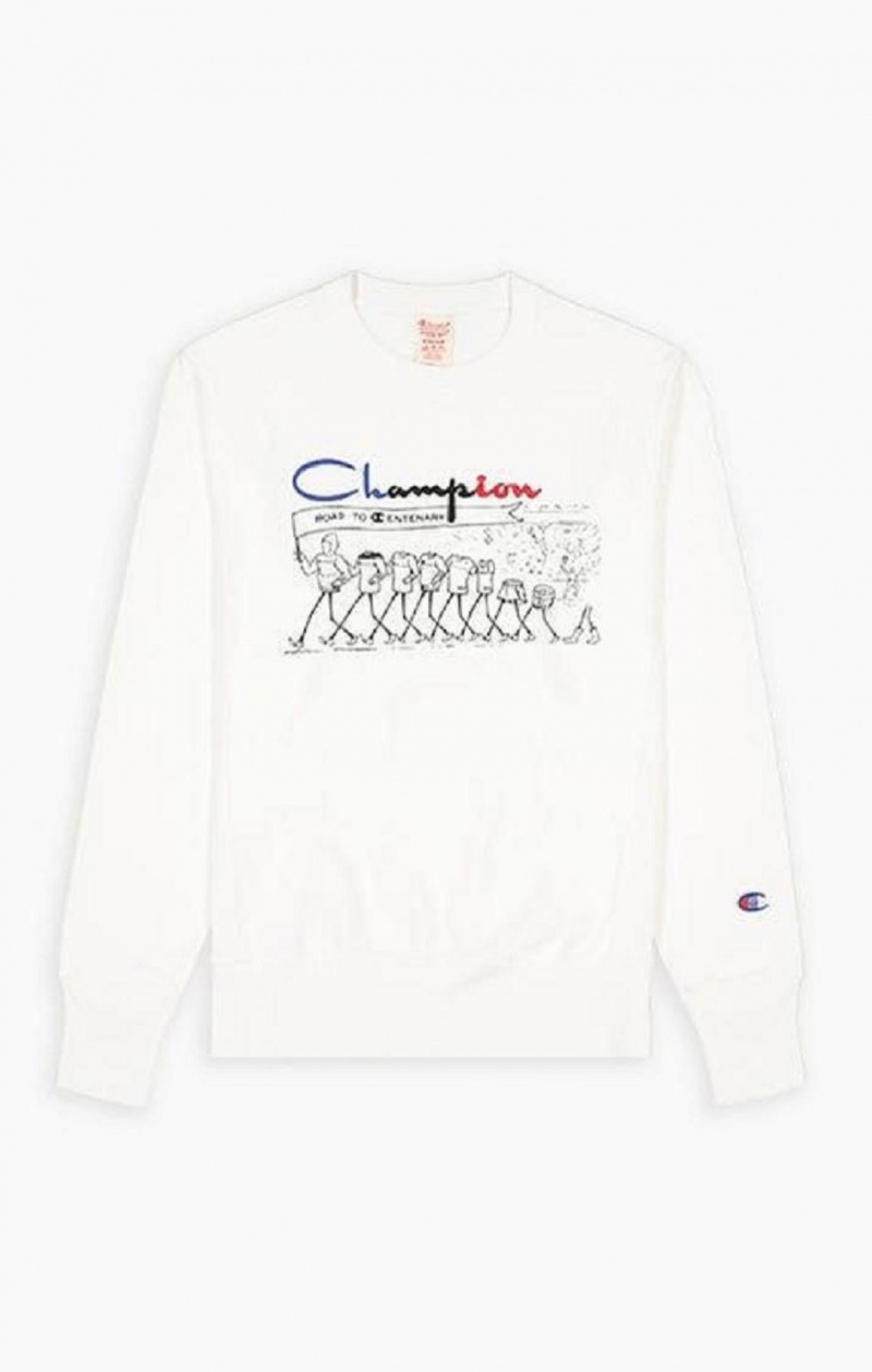 Sudaderas Champion Archive Print Reverse Weave Sweatshirt Blancas | 7021-PFRHX