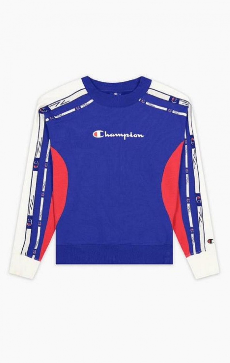 Sudaderas Champion Colour Block Logo Tape Sweatshirt Azules | 4815-TKOPF