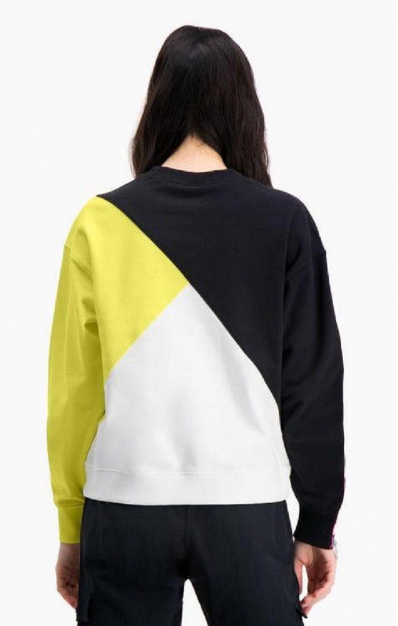 Sudaderas Champion Colour Block Logo Tape Sweatshirt Negras Blancas | 7493-NUQXP