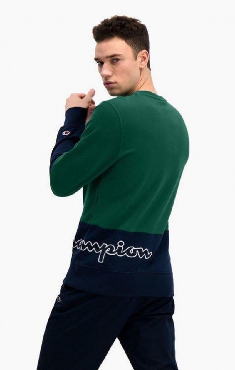 Sudaderas Champion Colour Block Logo Wraparound Logo Sweatshirt Verde | 3027-OYMGH