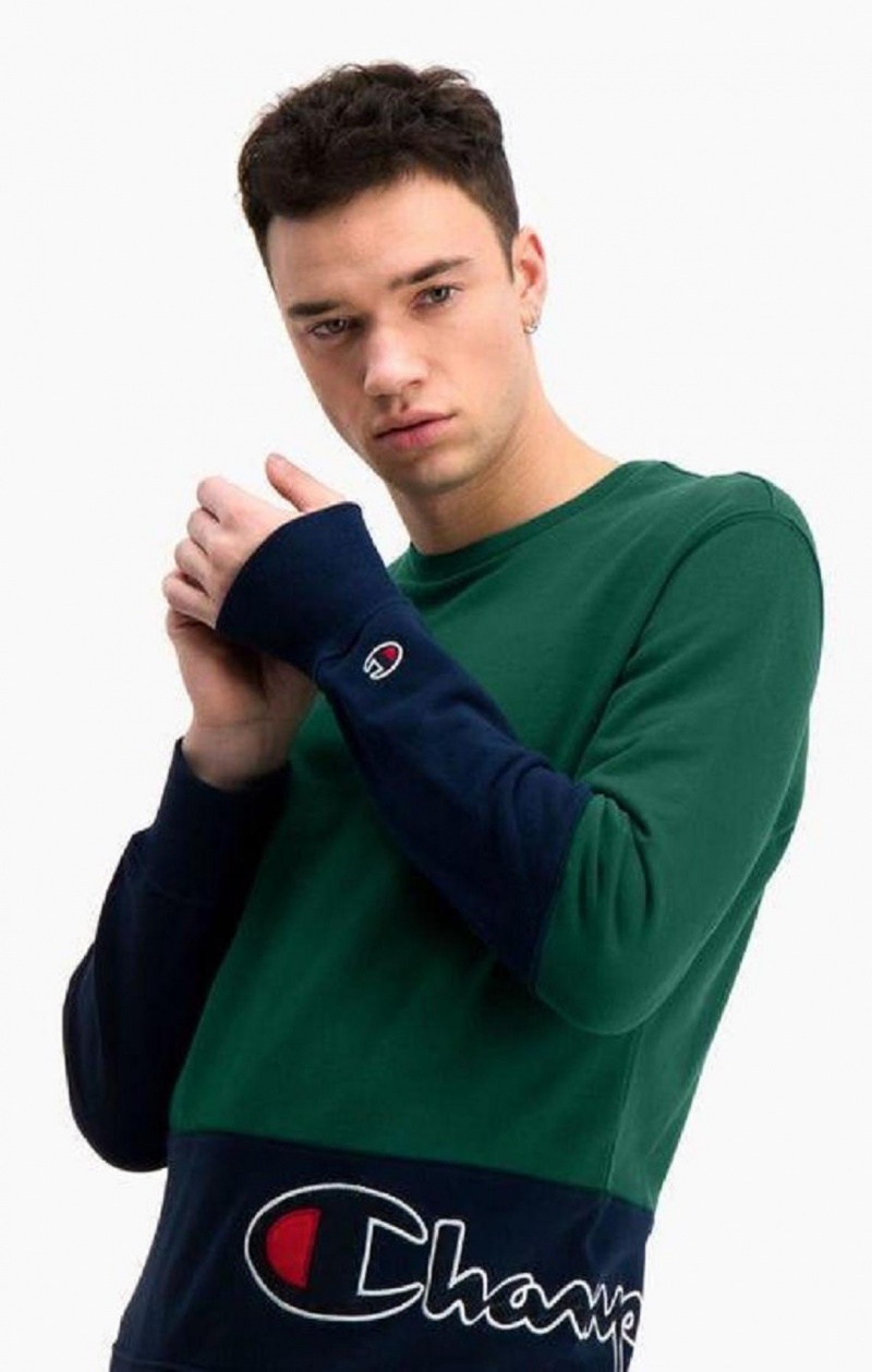 Sudaderas Champion Colour Block Logo Wraparound Logo Sweatshirt Verde | 3027-OYMGH