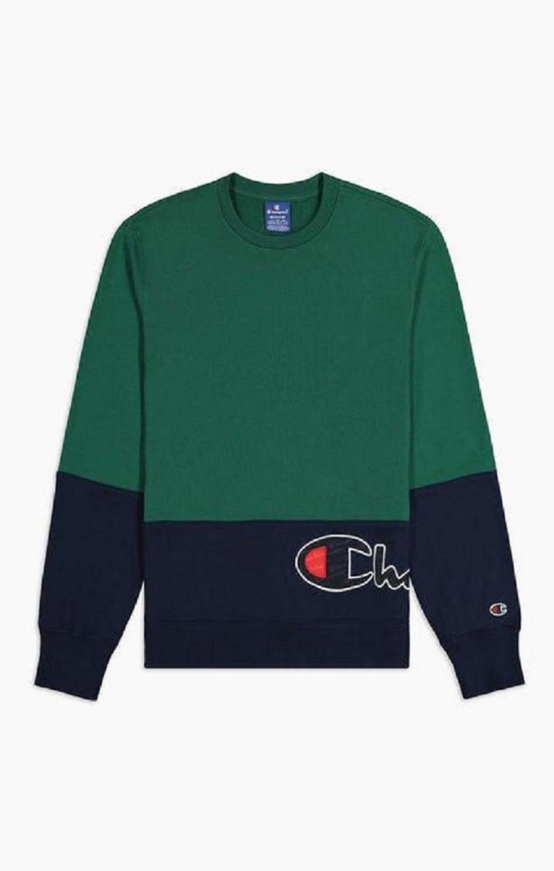 Sudaderas Champion Colour Block Logo Wraparound Logo Sweatshirt Verde | 3027-OYMGH