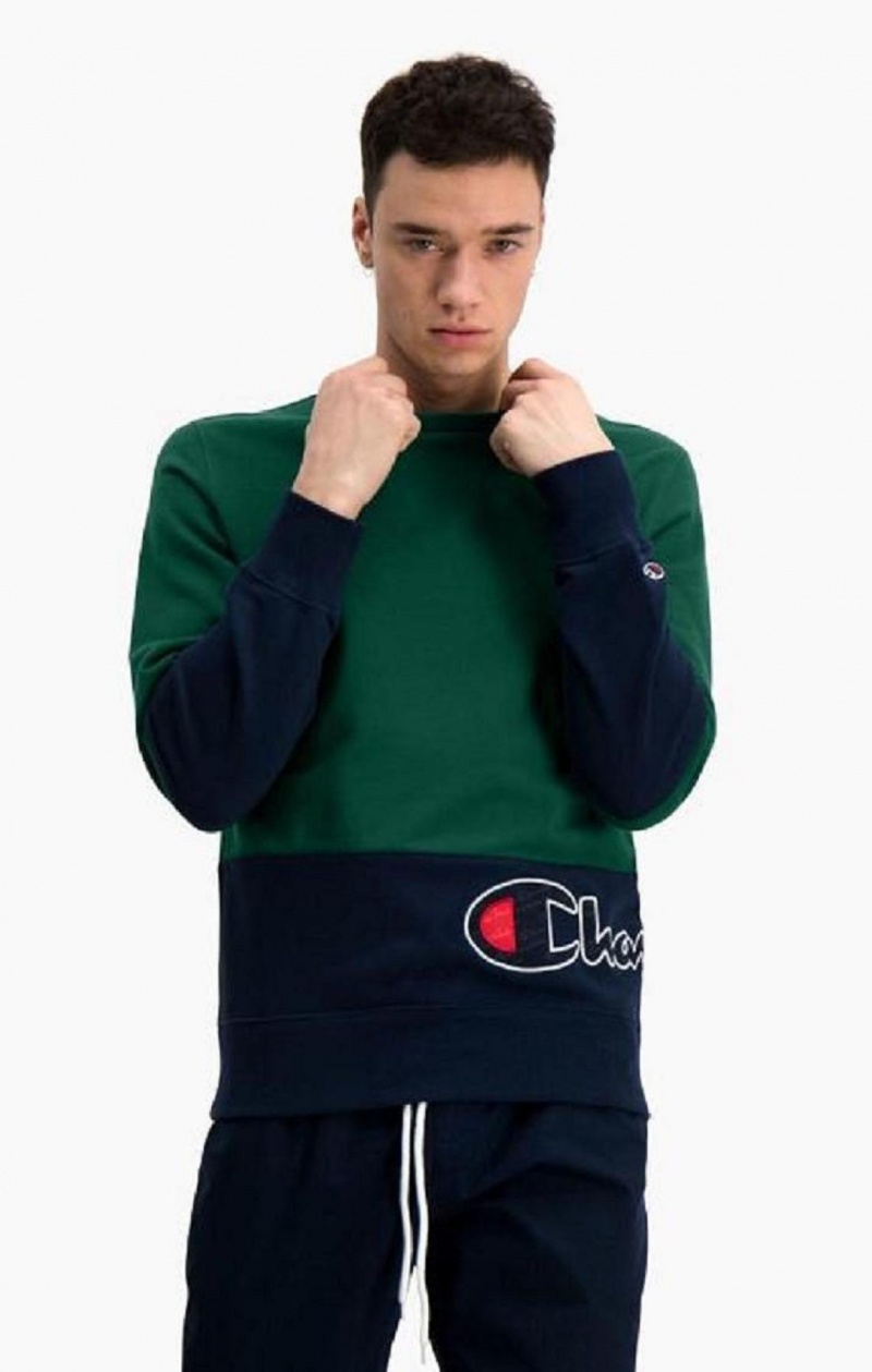 Sudaderas Champion Colour Block Logo Wraparound Logo Sweatshirt Verde | 3027-OYMGH