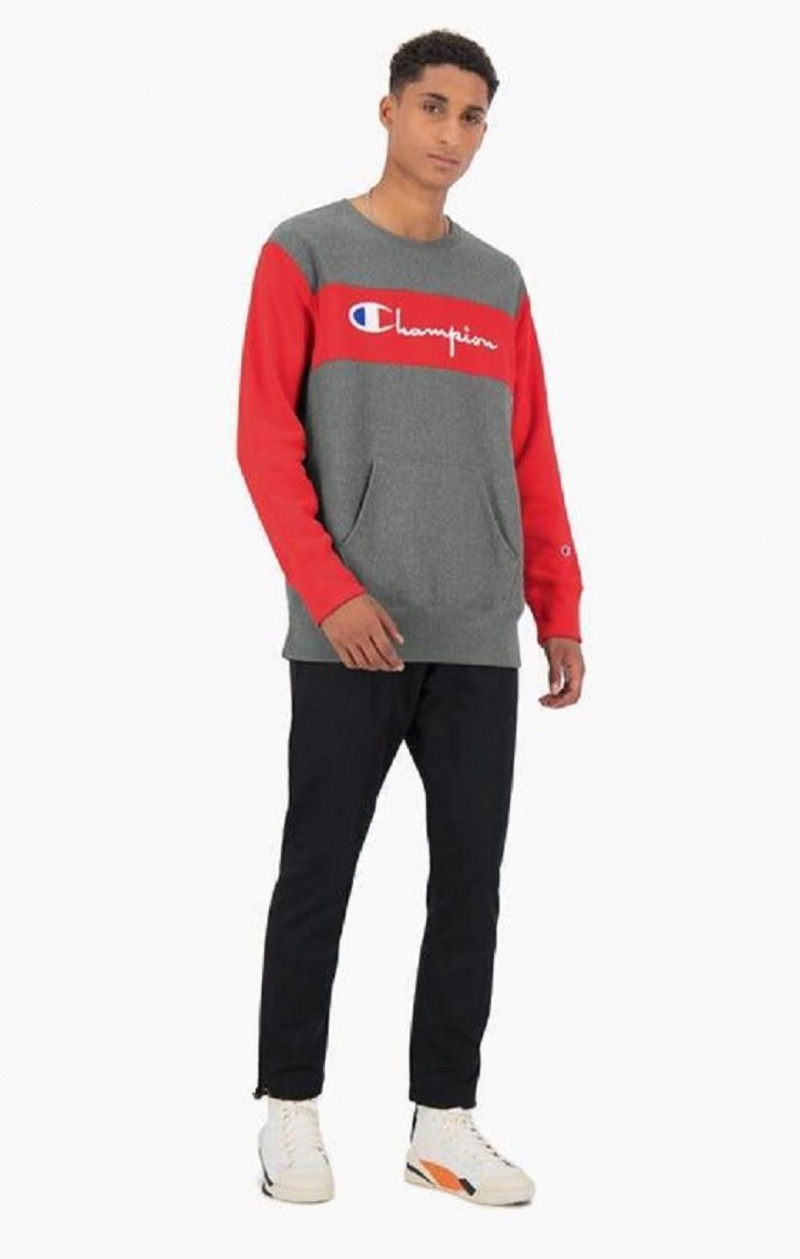 Sudaderas Champion Colour Block Reverse Weave Sweatshirt Gris Oscuro | 1743-FRNQZ