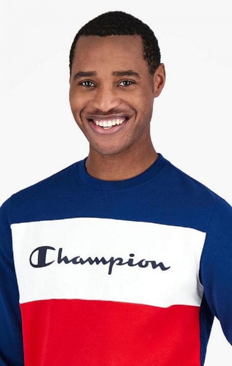 Sudaderas Champion Colour Block Script Logo Sweatshirt Azules | 8953-IBUSK