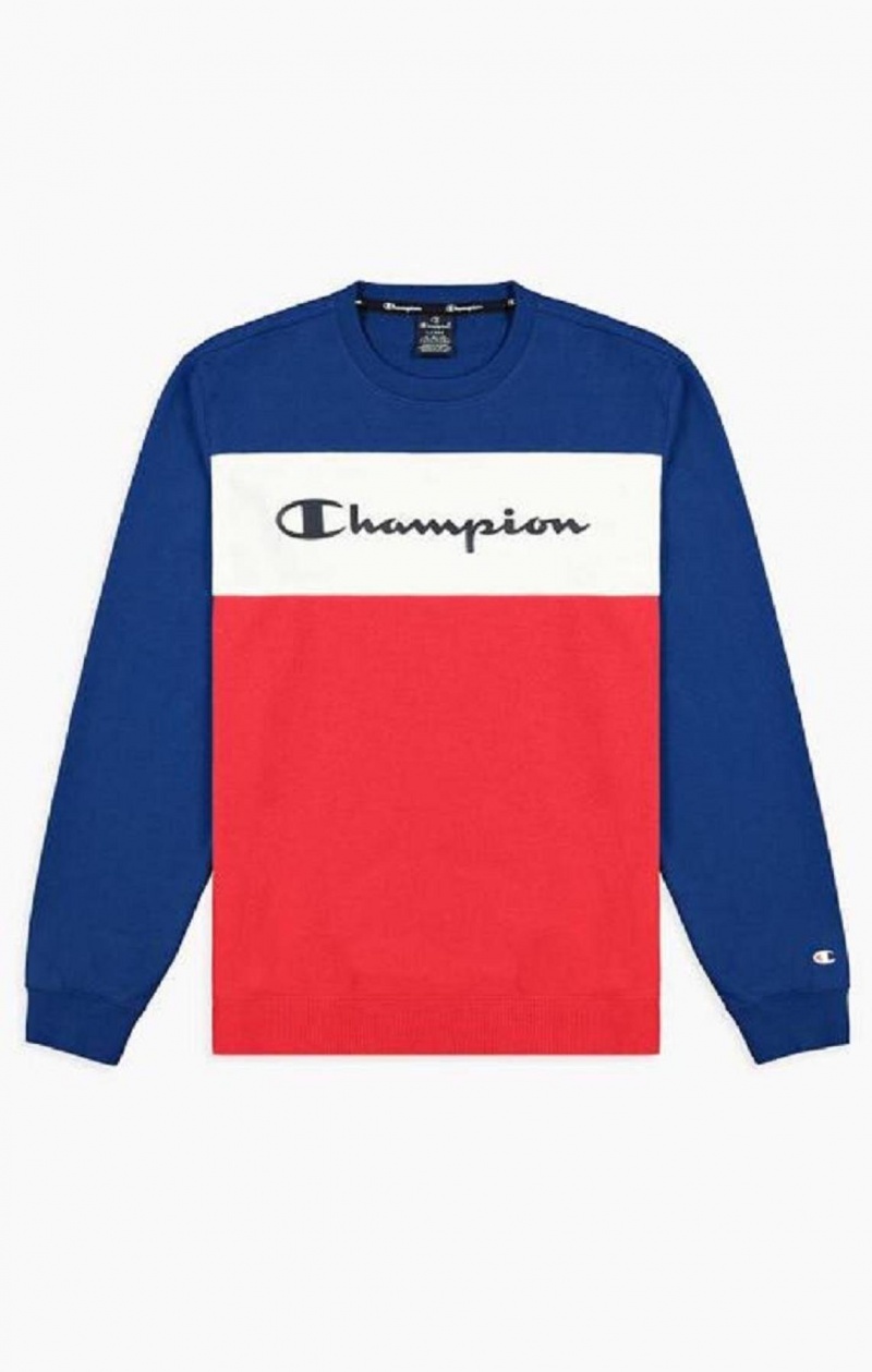 Sudaderas Champion Colour Block Script Logo Sweatshirt Azules | 8953-IBUSK