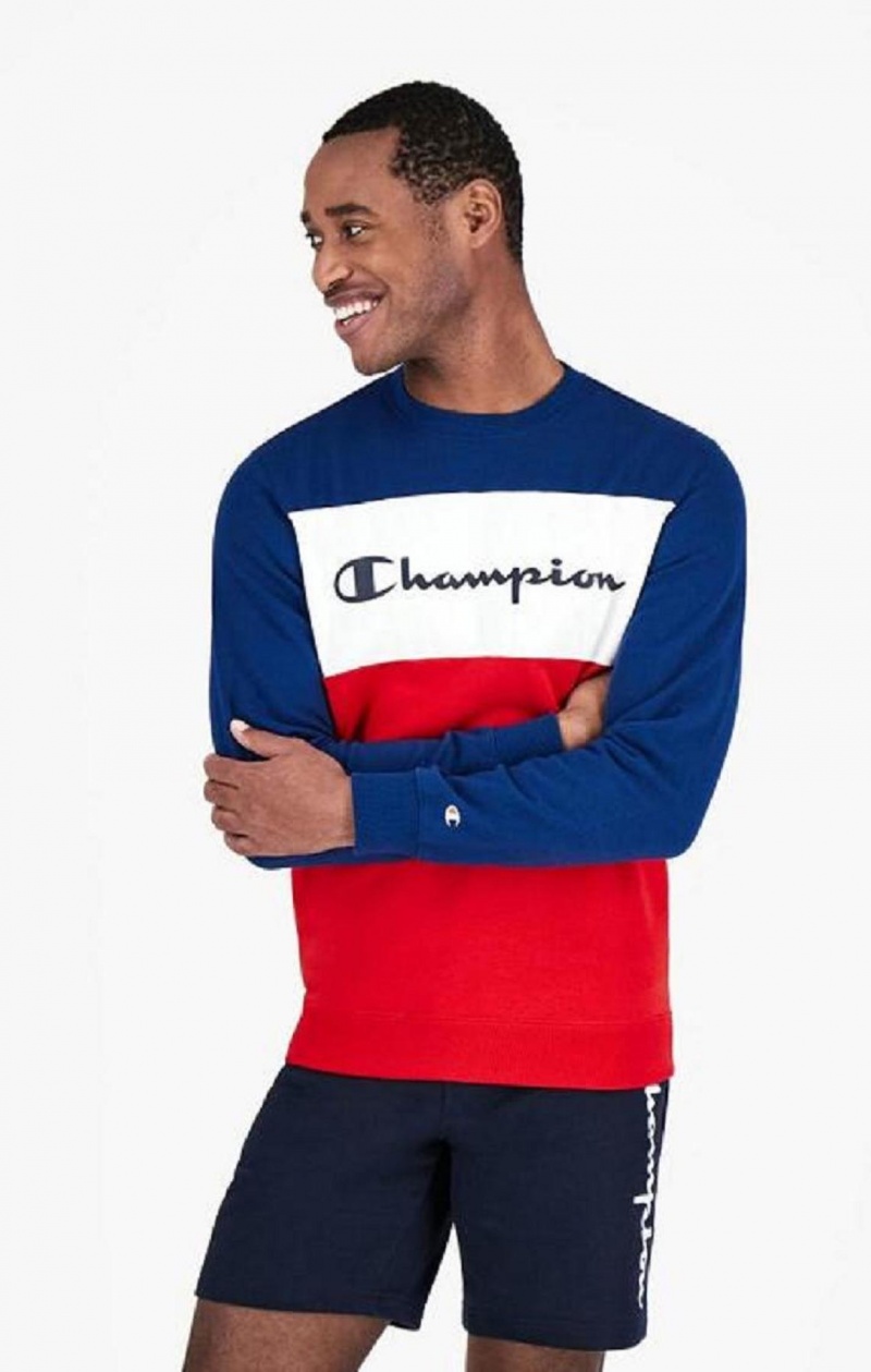 Sudaderas Champion Colour Block Script Logo Sweatshirt Azules | 8953-IBUSK