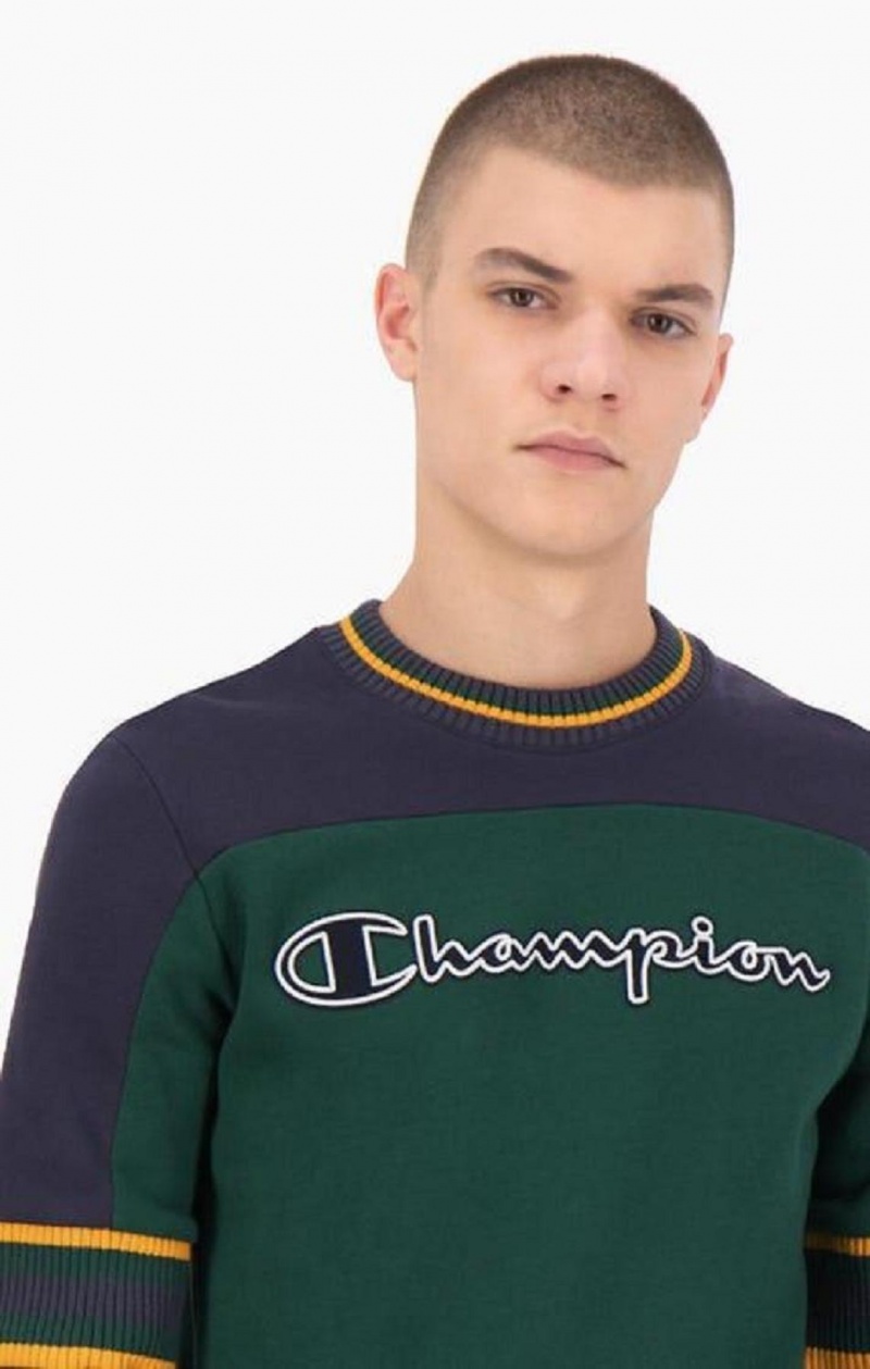 Sudaderas Champion Colour Block Script Logo Sweatshirt Verde | 5490-MSIBV