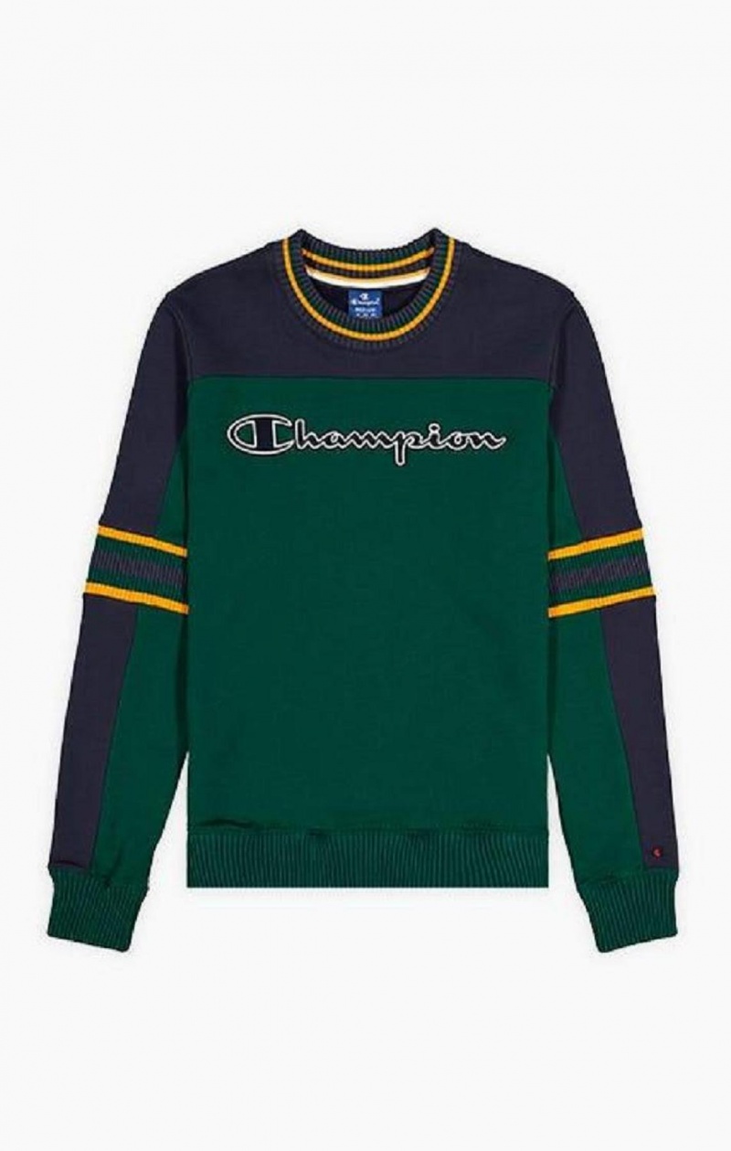 Sudaderas Champion Colour Block Script Logo Sweatshirt Verde | 5490-MSIBV