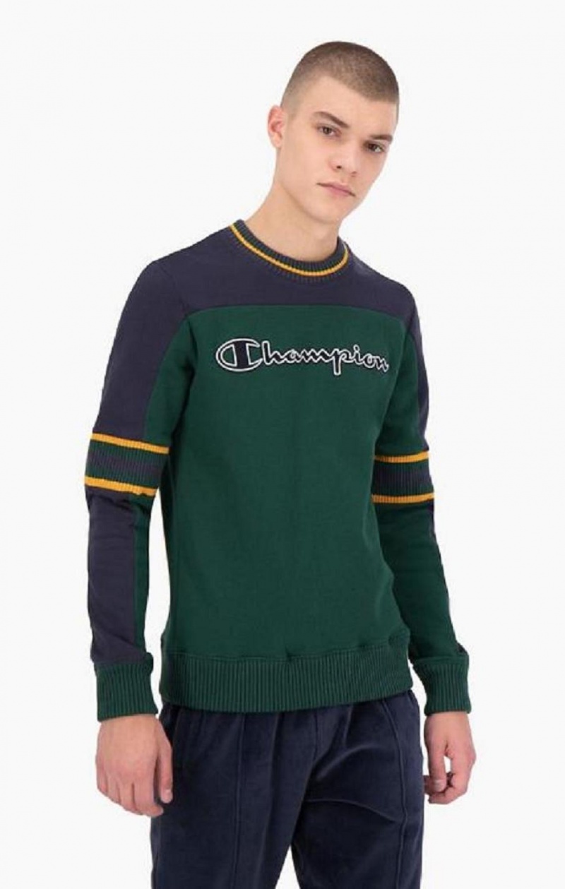 Sudaderas Champion Colour Block Script Logo Sweatshirt Verde | 5490-MSIBV