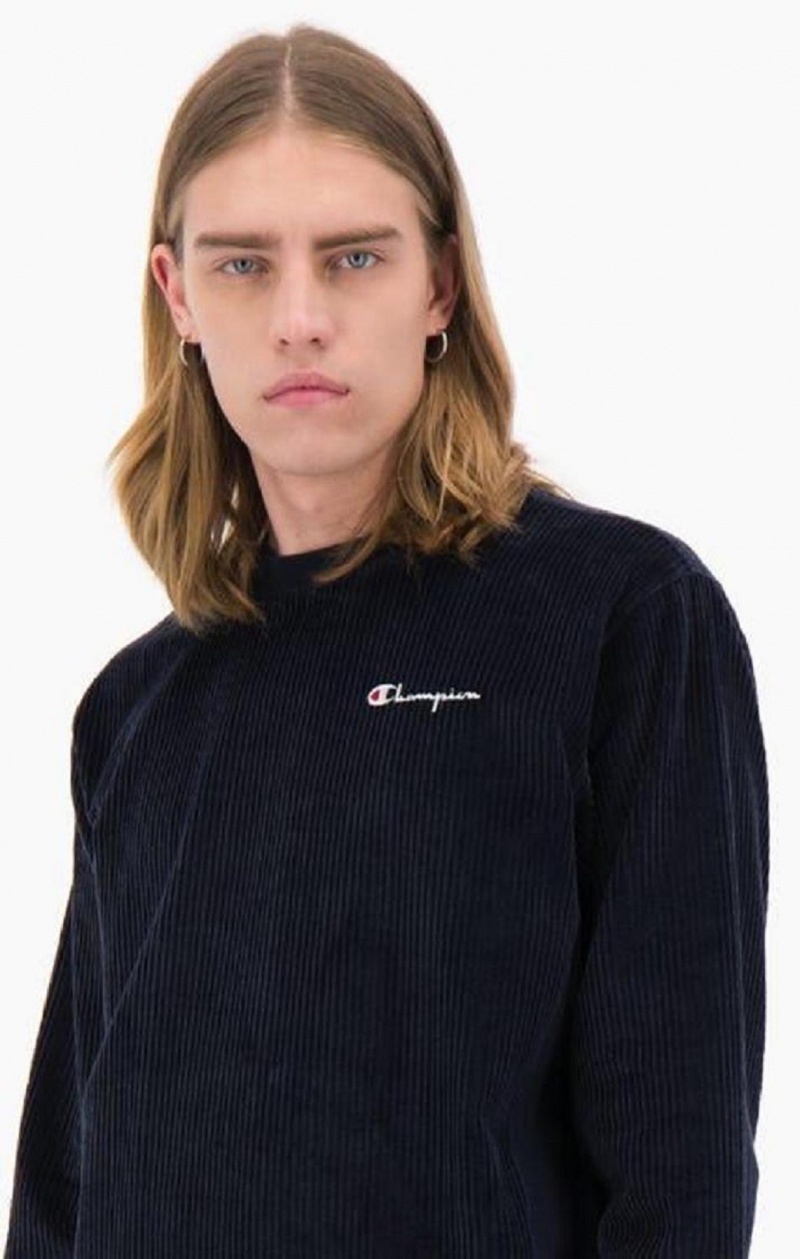 Sudaderas Champion Corduroy Small Script Logo Sweatshirt Azules Oscuro | 6982-OPVKA