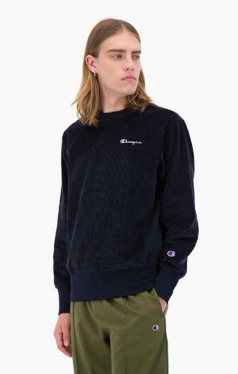 Sudaderas Champion Corduroy Small Script Logo Sweatshirt Azules Oscuro | 6982-OPVKA