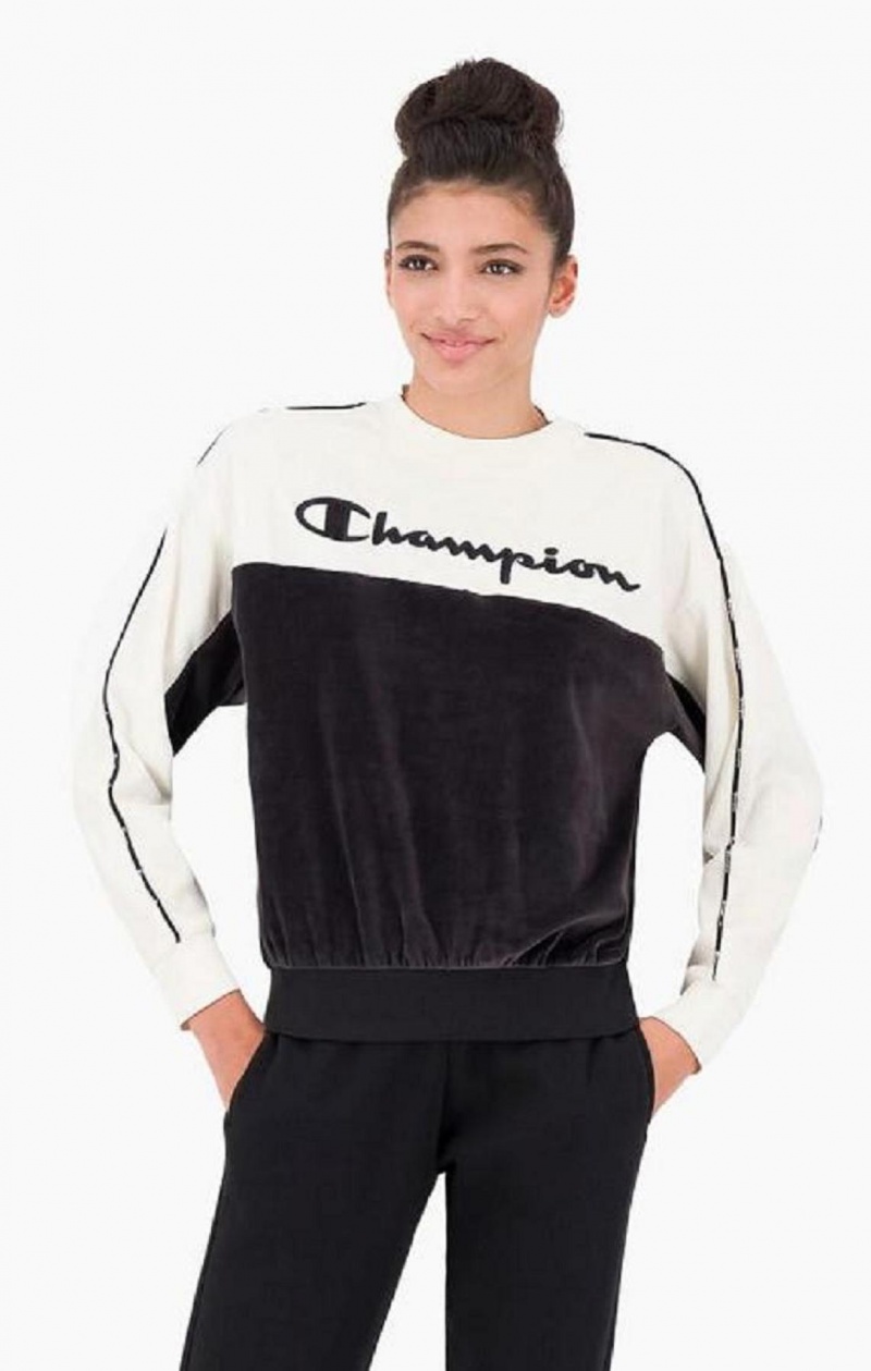 Sudaderas Champion Embroidered Logo Velour Sweatshirt Negras | 3152-SQLJZ