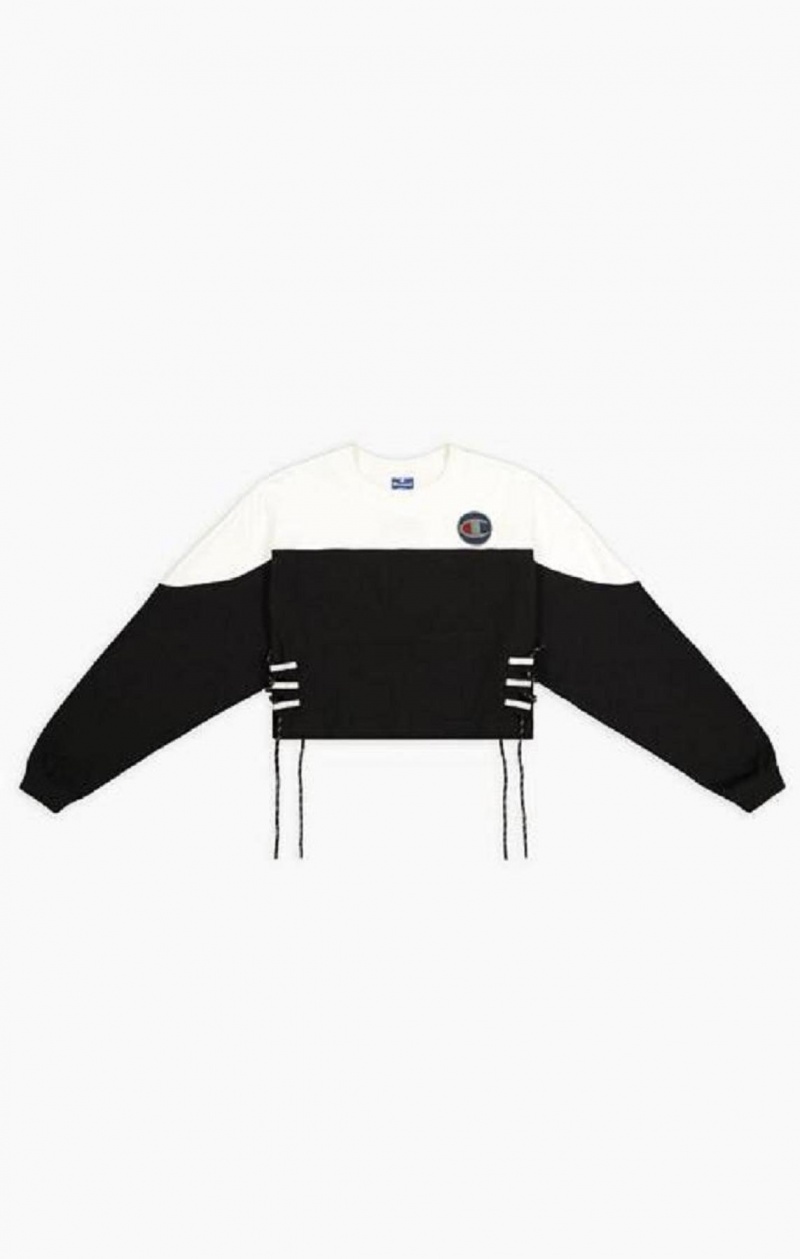 Sudaderas Champion Encaje Up Side Colour Block Copped Sweatshirt Negras Blancas | 8625-AFYES