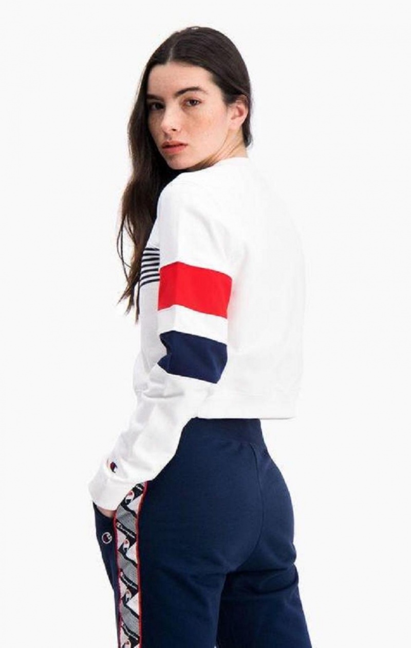 Sudaderas Champion Estampadas Stripe And Colour Block Cropped Sweatshirt Blancas | 9742-KMWPA