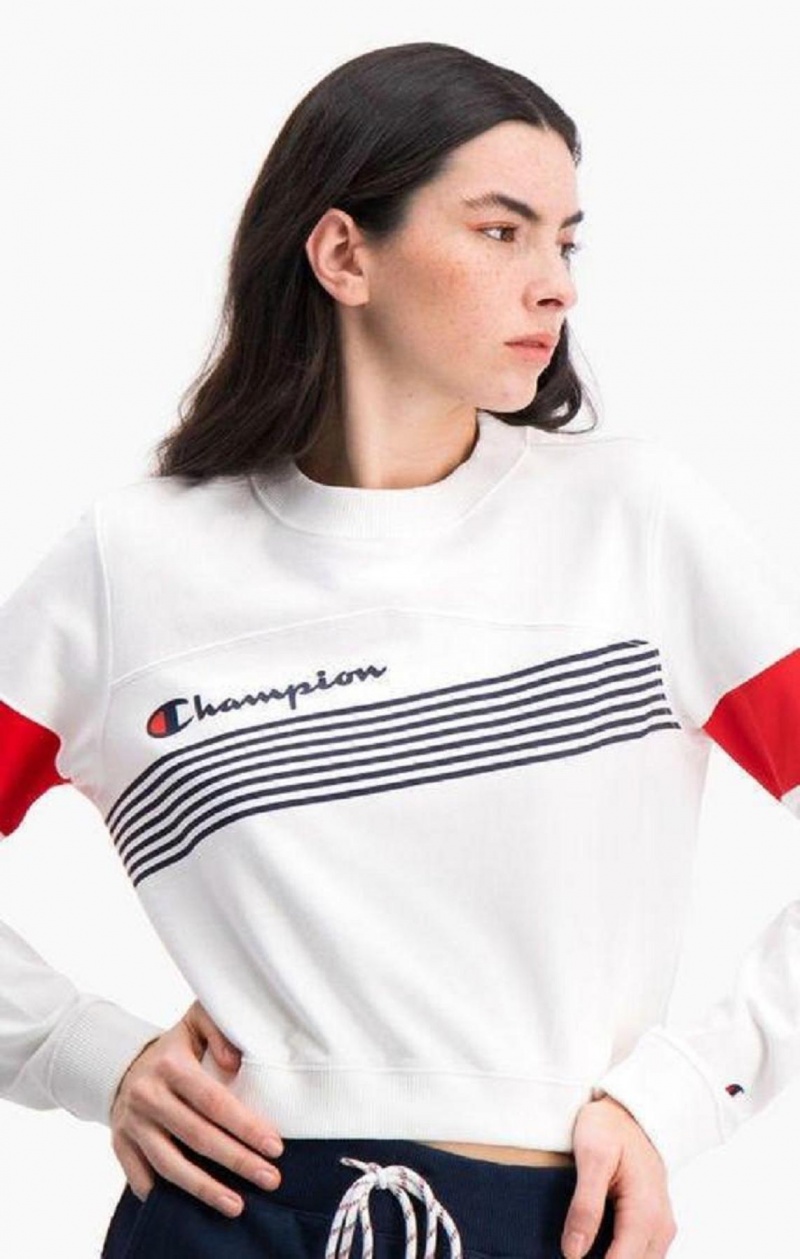 Sudaderas Champion Estampadas Stripe And Colour Block Cropped Sweatshirt Blancas | 9742-KMWPA