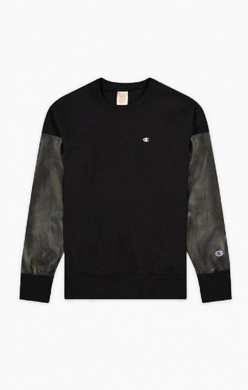 Sudaderas Champion Faux Cuero Panel Reverse Weave Sweatshirt Negras | 0325-LRQVB