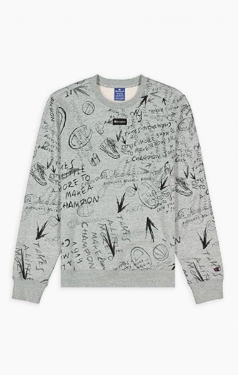 Sudaderas Champion Graffiti Print Crew Neck Sweatshirt Gris Claro | 1204-EDUTC