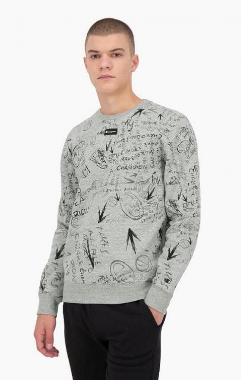 Sudaderas Champion Graffiti Print Crew Neck Sweatshirt Gris Claro | 1204-EDUTC