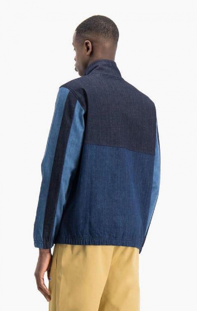 Sudaderas Champion Half Zip-Up Denim Patchwork Sweatshirt Turquesa Azules | 7641-DUXKB