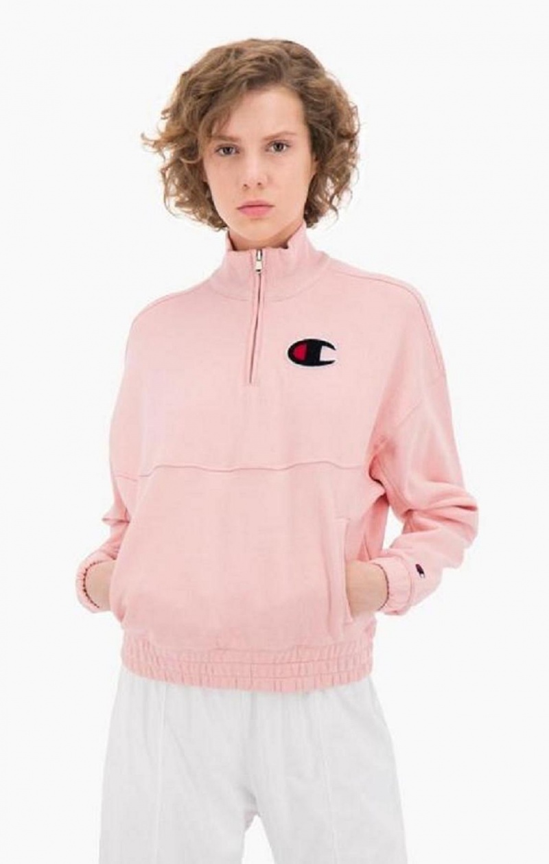 Sudaderas Champion Half Zip-Up Fleece Velvet C Sweatshirt Rosas | 6913-GLQYO