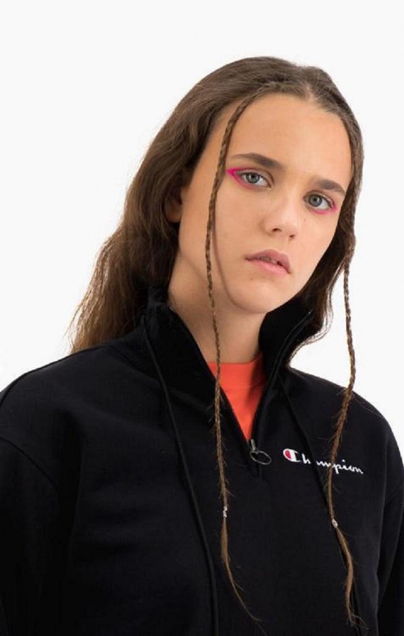 Sudaderas Champion Half Zip-Up High Neck Fleece Cropped Sweatshirt Negras | 4098-VAKRG