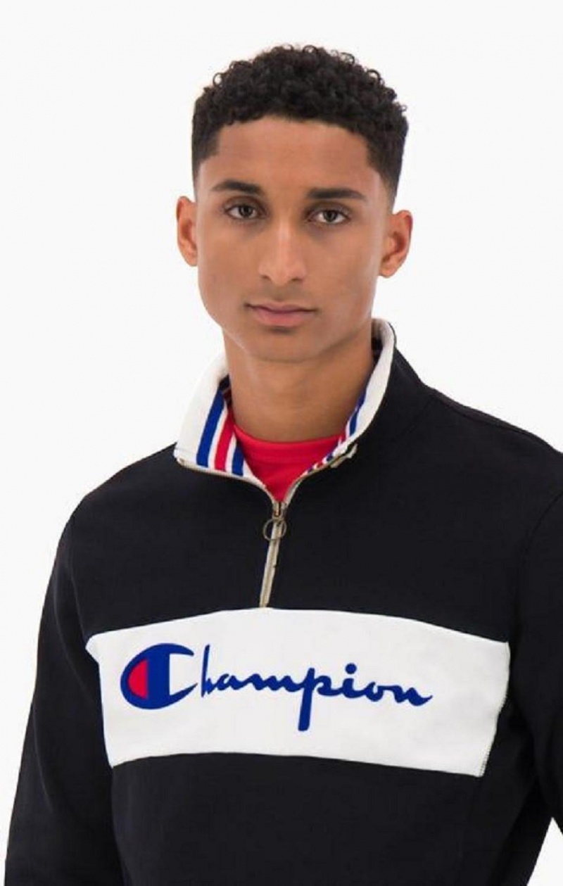 Sudaderas Champion Half Zip-Up Script Logo Sweatshirt Negras | 0596-PVFKX