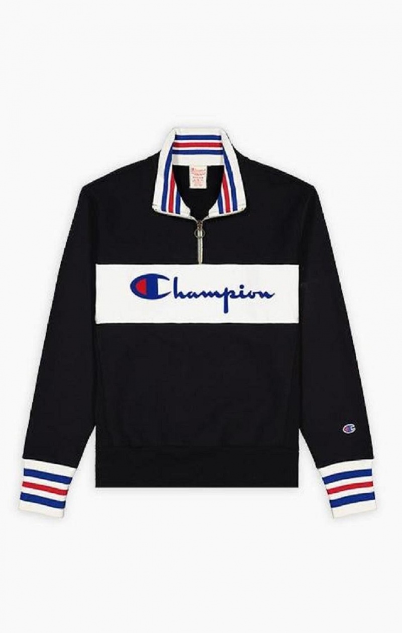 Sudaderas Champion Half Zip-Up Script Logo Sweatshirt Negras | 0596-PVFKX