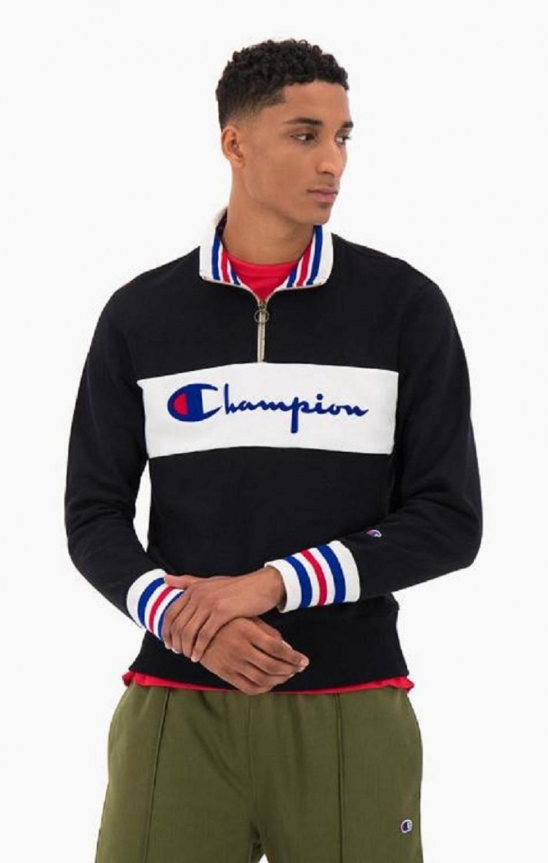 Sudaderas Champion Half Zip-Up Script Logo Sweatshirt Negras | 0596-PVFKX