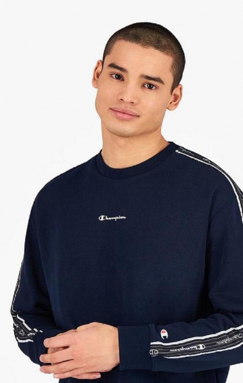 Sudaderas Champion Jacquard Logo Tape Sweatshirt Azules Oscuro | 1479-GRWMP