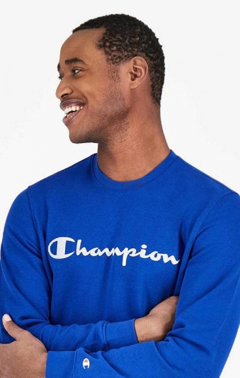 Sudaderas Champion Mesh Effect Script Logo Sweatshirt Azules | 8792-WLFKV