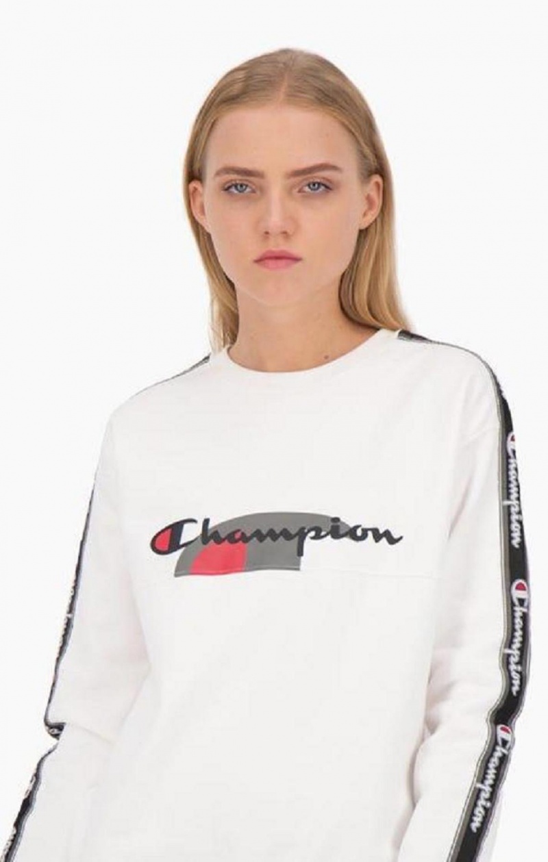 Sudaderas Champion Multi Logo Jacquard Tape Sweatshirt Blancas | 8063-TFQVW